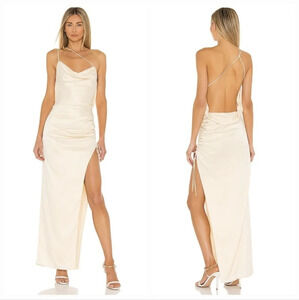 Lovers and Friends | Maegan Gown in Champagne Satin Formal Cowl Neck Dress | XS